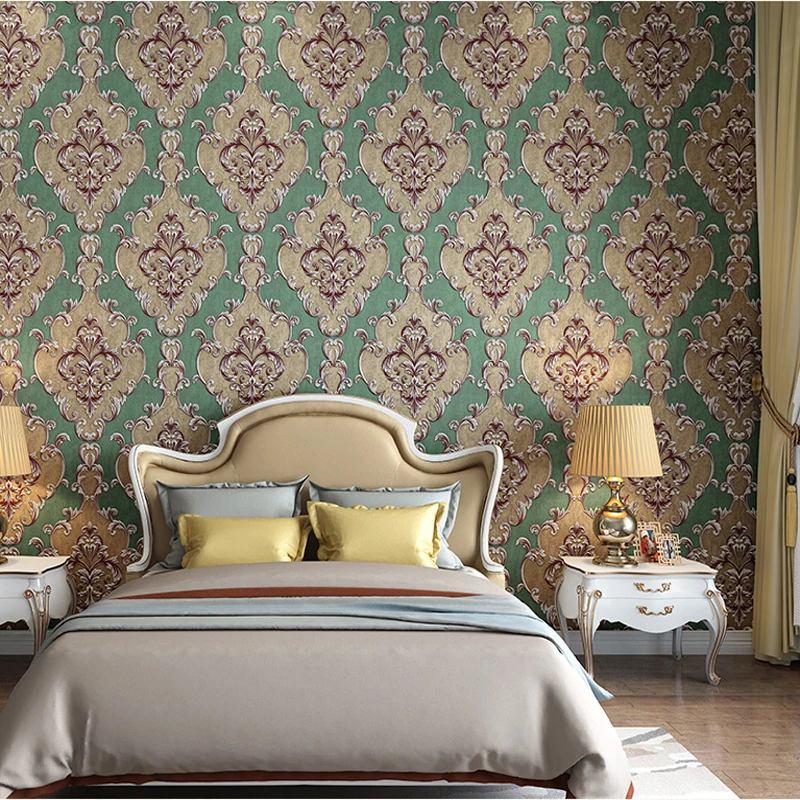 European Geometric Luxury Damask 3D Embossed Non-woven Blue Black Wallpaper for Bedroom Living Room Wall Paper Roll Home Decor