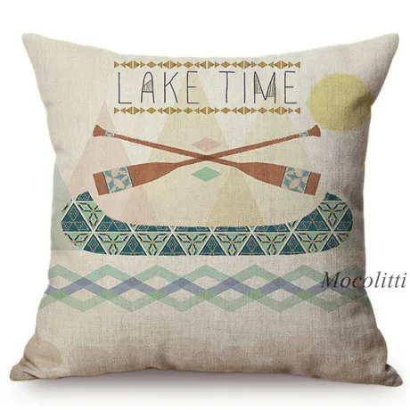 Nordic Pastel Painting Navigation Boat Paddle Sofa Decoration Throw Pillow Case Letter Geometric Cotton Linen Bed Cushion Cover M271-1