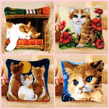 

Latch Hook Kit Package Pillow European And American Style DIY Latch Hook Cat And Dog Pattern Pillow Latch Hook Cute Animal Serie