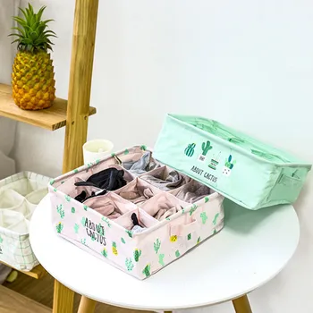 

9 Cells Cactus Underwears Socks Bras Organizer Prints Cloth Storage Box Portable Folding Storage Container Organizer Accessories