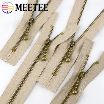 

10pcs Meetee Metal Zippers Pure Copper 12cm-40cm Khaki 3# Close-end Zips for Sewing Down Jacket Bags Jeans Clothing Accessories
