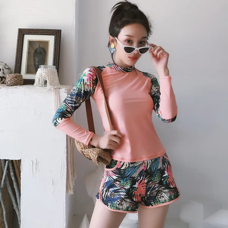 

Hot Springs Tour Bathing Suit Women's Split Type Boxer Small Bust Conservative Long Sleeve Sun-resistant Bathing Suit Belly Cove
