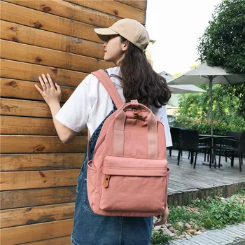 

Large Capacity School Travel Backpacks Waterproof Simple Solid Laptop Bagpack Women Fashion Nylon Preppy Shoulder Bags Sack B002