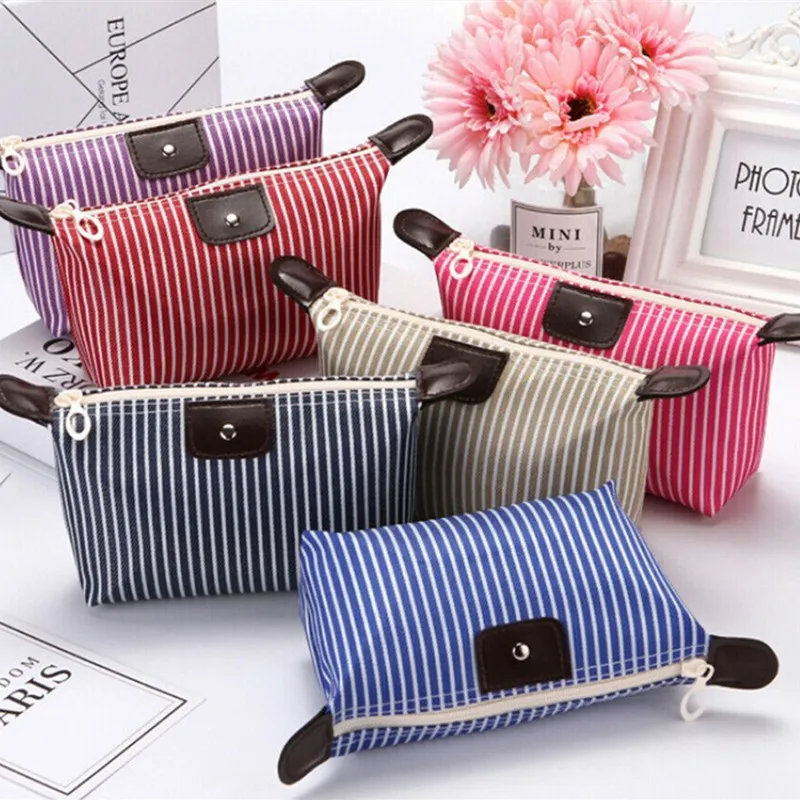 

Women Men Portable Striped Cosmetic Bag Letters Bags Beauty Zipper Travel Make Up Cases
