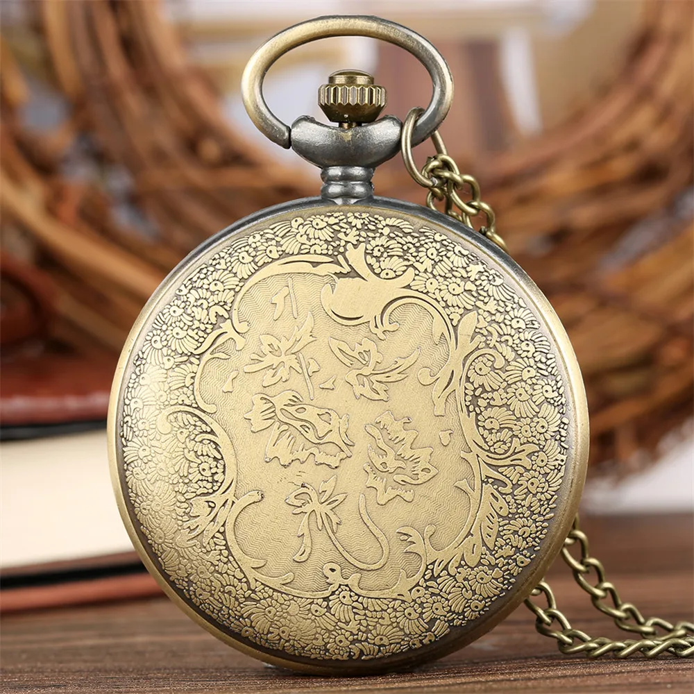 Bronze Christianity Cross Necklace Pocket Watch Full Hunter Pendant Quartz Sweater Chain Antique Clock Gifts Men Women Kids