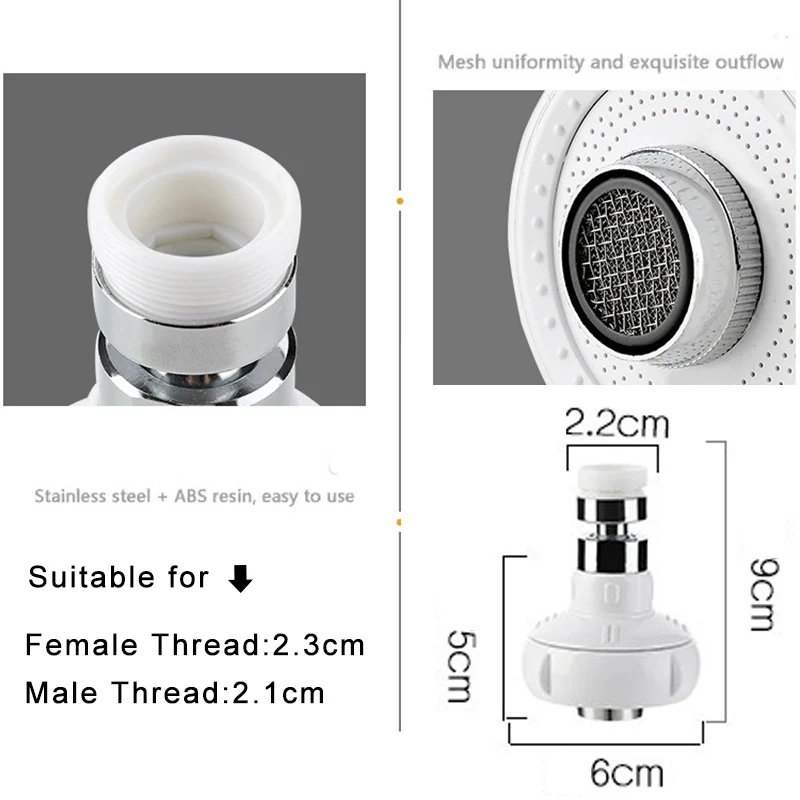 2 Modes Pressurized Faucet Aerator Stainless Steel ABS Water Tap Filter 360 Degrees Rotation Splash-proof Faucets Extender