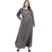 Мусульманское абайя платье для женщин роскошный бархат Винтаж Этническая Вышивка Дубай исламский халат Турция марокканские платья осень зима вечерние