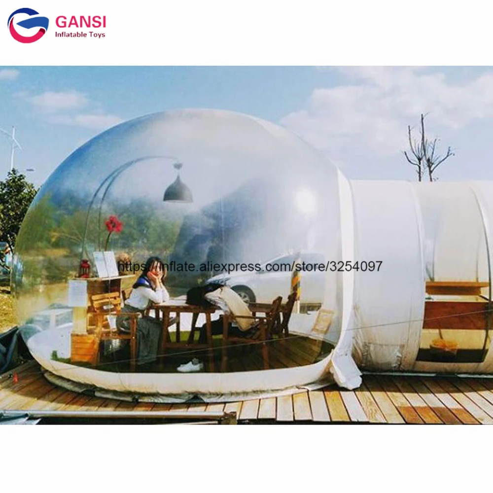 PVC camping snow tent inflatable bubble room hotel inflatable lawn tent with tunnel tunnel camping tent 4 person blue