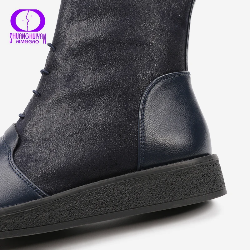 Najtaniej AIMEIGAO nowa jesienna kobiety botki platforma mieszkania kobiety zasznurować buty casual Fashion miękka skóra duże rozmiary buty dla kobiet