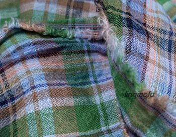 

High-end yarn-dyed bottom green striped linen garment fabric