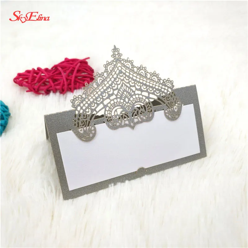 gray 10/50/100pcs Laser Cut Crown Shape Place Escort Cards Name Cards For Wedding Birthday Home Party Table Decoration 5zSH935 - Цвет: gray