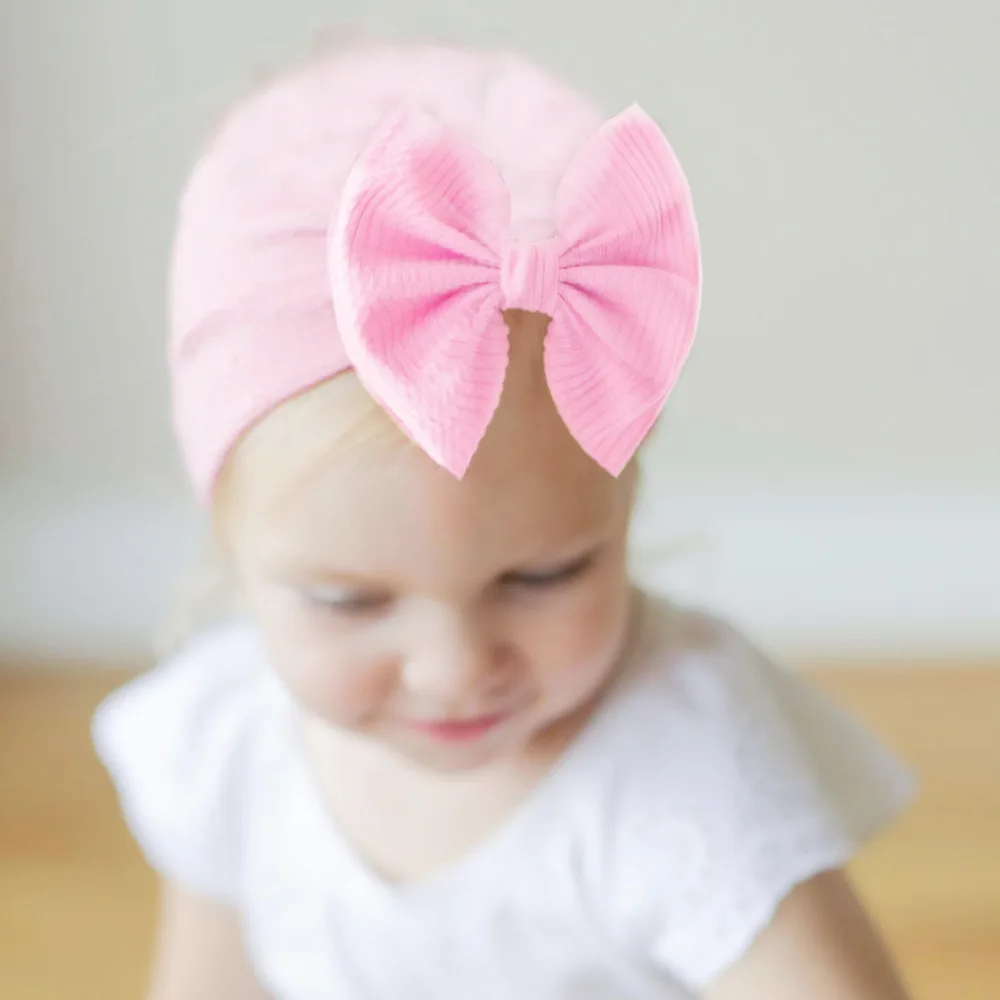 

Toddler Comfortable Soft Knitting Cotton Hats Solid Color Striped Bowknot Infant Caps Fashion Bows Baby Headwear Birthday Gifts