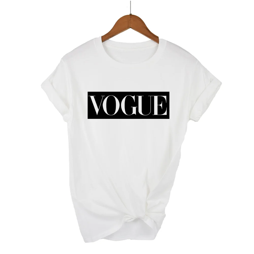 Женская дышащая футболка с буквенным принтом vogue Повседневная круглым вырезом 100%