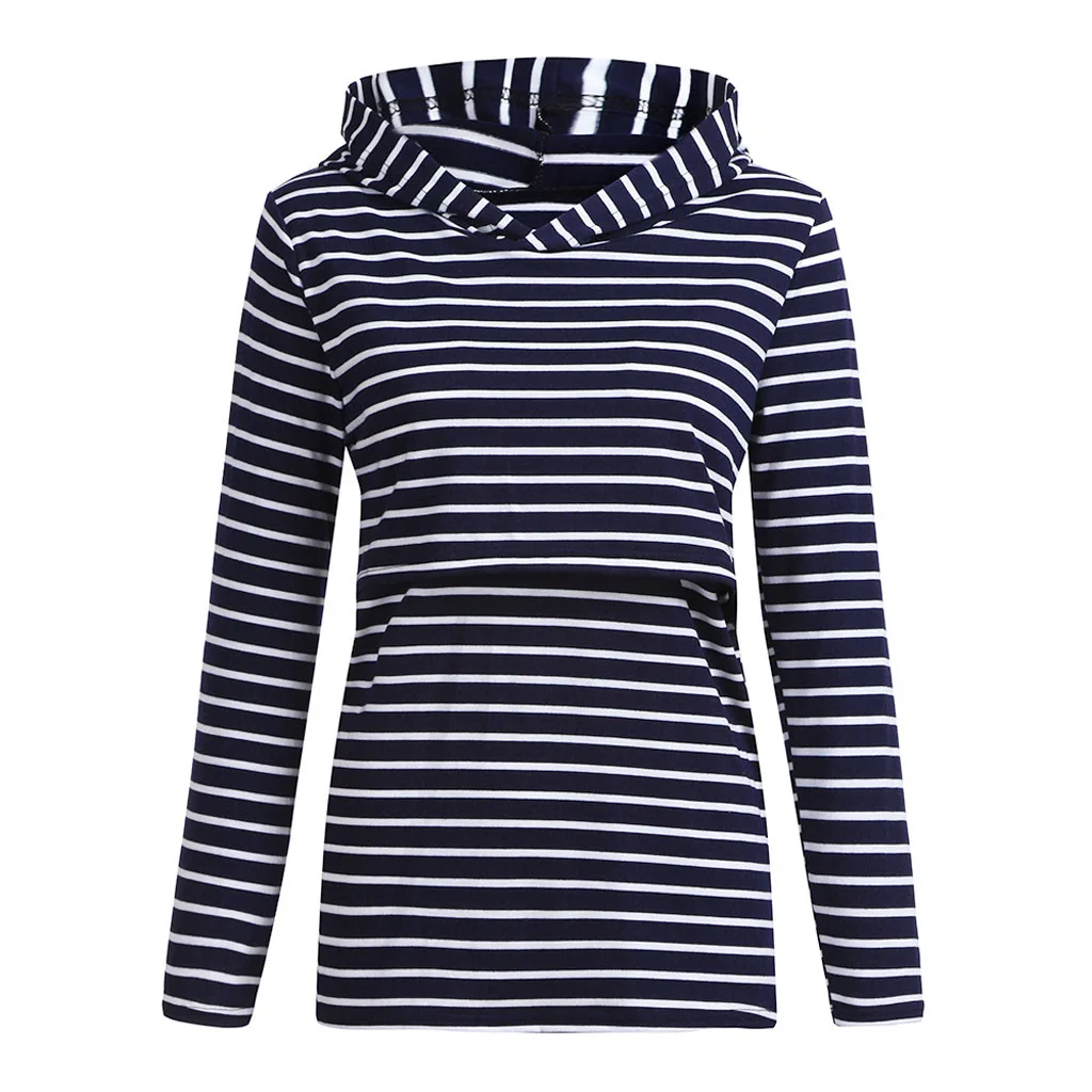 Breastfeeding Hoodies Tops Cotton Stripe Maternity Clothes Hoodie Breastfeeding Hoodies Jacket with Hat Sweatershirt Femme