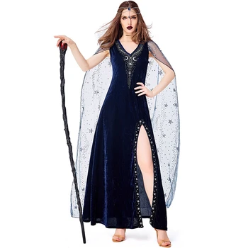 

New Arrival Halloween Cosplay Costumes Stars Godness Magic Performance Role Play Disfraz Cloak Carnival Party Dress for Woman