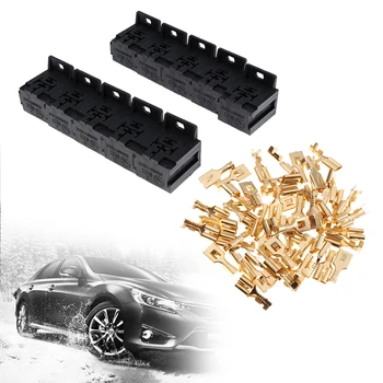 

10 sets Car Auto 30A-80A Relay Bracket Terminal Case Holder Relay Base Holder 5 Pin Socket with 50pcs 6.3mm Terminals For car