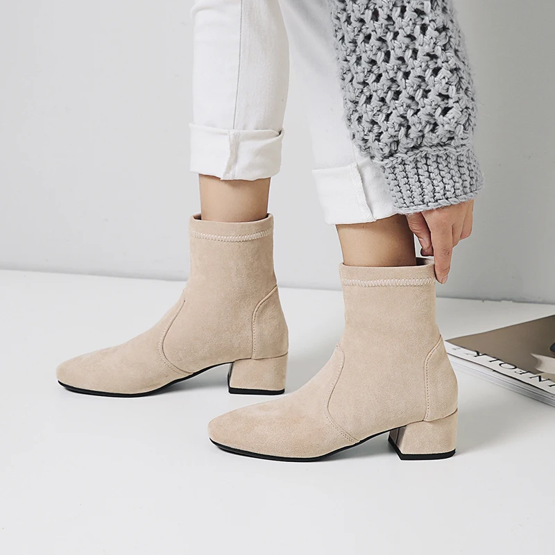 

Fashion Women Boots Elastic Ankle Boots Thick Heel High Heels Shoes Woman Socks Boots 2019 New Autumn Winter zapatos de mujer