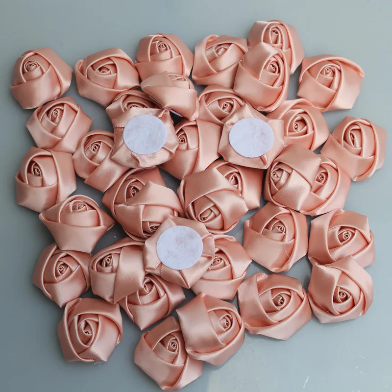 

20piece/lot DIY Hand Made 3.5cm Nude Pink Satin Rose Artificial Ribbon Flower For Make Bridal Bridesmaid Wedding Bouquet