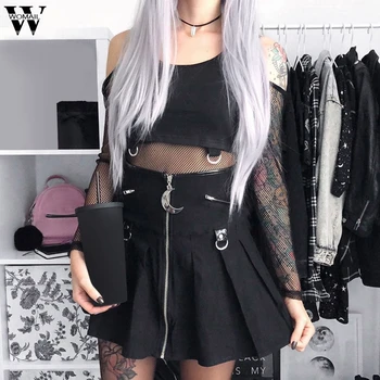 

Womail Skirt Women Retro short Mini skirt Black Sexy Skirt Gothic Punk High Waist A-Line Pleated Skirt zipper Party Club P0