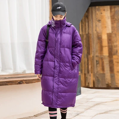 YNZZU корейский стиль новая зимняя негабаритная Женская куртка-пуховик с длинным задником и буквенным принтом модная ветрозащитная Женская куртка A1175 - Цвет: Фиолетовый