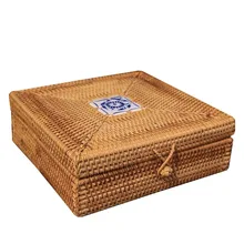 Cheap Vietnam Autumn Rattan Square storage box dustproof tea cake organizer jewelry box storage organizador tea tin containers secret