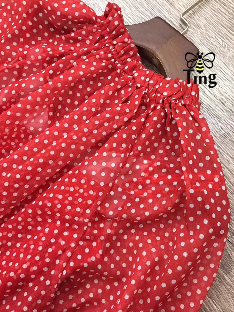 Tingfly Новое дизайнерское Повседневное платье в горошек с принтом Бохо элегантное женское Плиссированное длинное платье с рюшами Vintae красные вечерние платья Vestidos