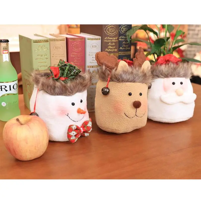 Lovely Candy Gift Drawstring Bag Cloth Apple Bag Santa Claus Snowman Elk Applique Merry Christmas Supplies Children Gift