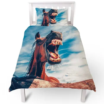 

Funny Design Animals Horse Duvet Cover Pillow Case Quilt Cover Set Bedclothes Single Bedding Sets For Bed