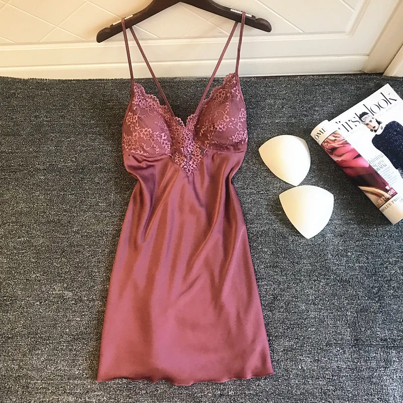 Summer-Sleeveless-Nightgown-Women-Satin-Nightdress-Lace-Patchwork-Sleep ...