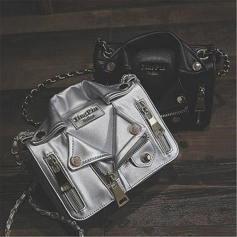 

Designer Women Messenger Bags Mini Black Jacket Bag Handbags Silver Shoulder Bag Chain Crossbody Bags Sac A Main Femme De Marque