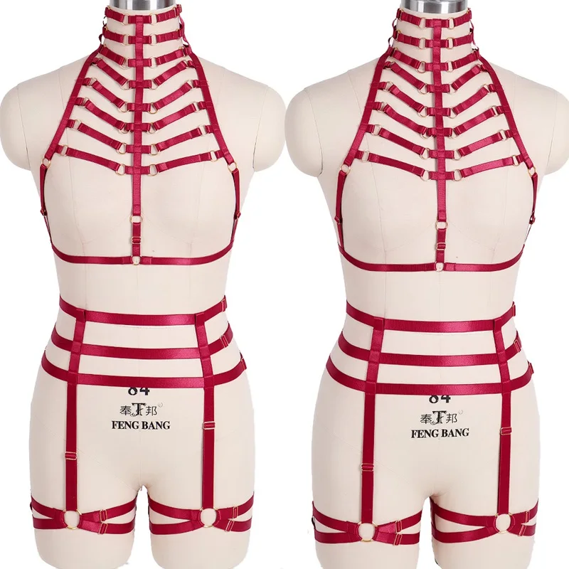 Женский портупея Ремни Набор клетка тело Harajuku Хэллоуин танец Strappy эластичное белье красный бюстгальтер плетение выдалбливают укороченный топ