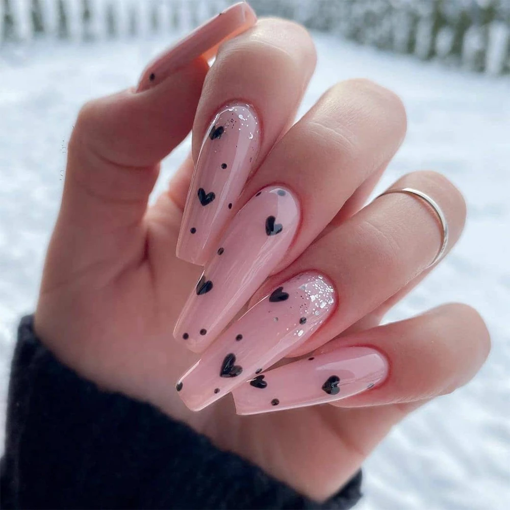 24 шт. накладные ногти с черным сердцем | Красота и здоровье