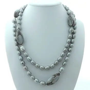 

48'' Gray Rice Pearl White Cats Eye Necklace