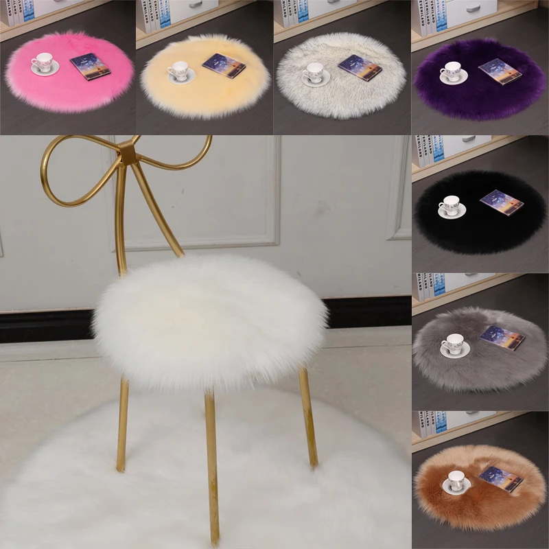 Fashion Simple Soft Comfortable Plush Carpet Floor Mat Imitation Wool Round Bedroom Carpet  Cushion  Floor Cushion