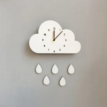 

Nordic Room Wall Hanging Clock Decorations KawaiI Cloud Shape Raindrop Wall Sticker Clock Nursery Bedroom Decor Accessories