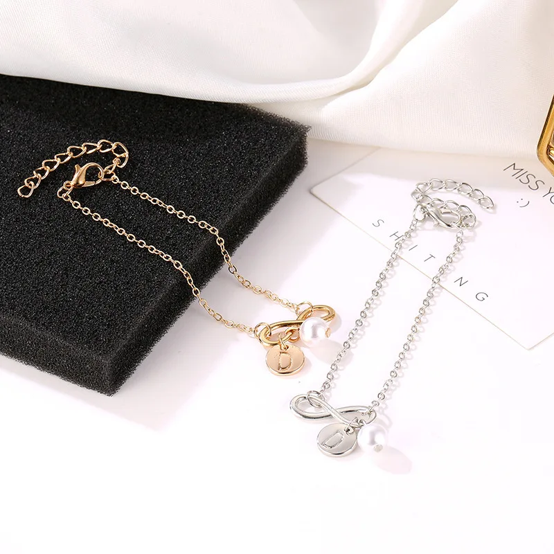 Simple New Design 26 Letter Bracelet Pearls Wafer Pendant Braclet Beach Jewelry Pulseira Feminina Drop shipping Hand Chains