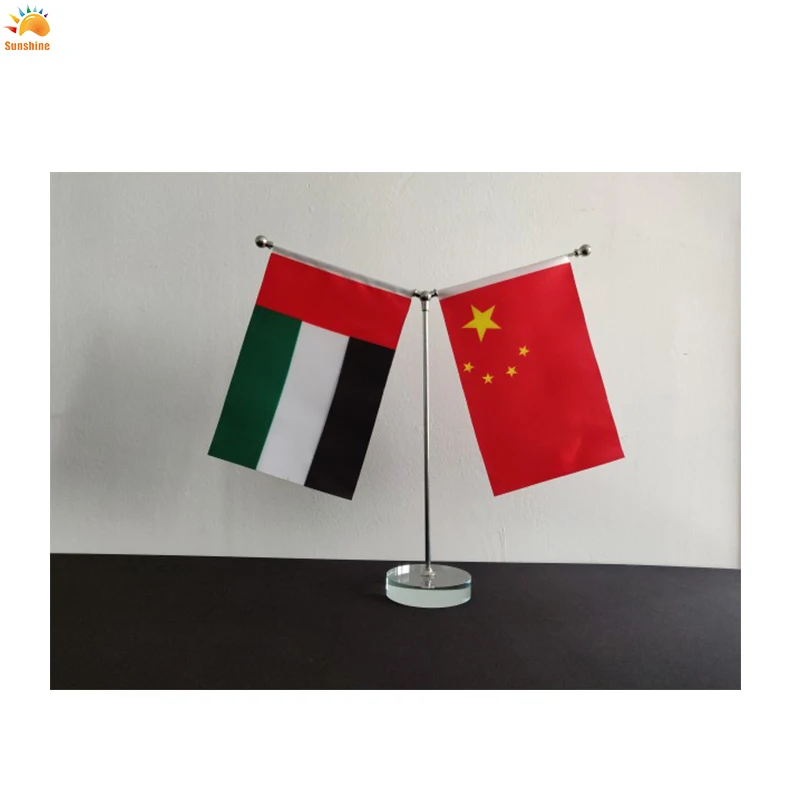 

metal stand Custom Flag Desk Table National Flags 14*21cm Any Country Crystal Table Flag with metal Stand Pole