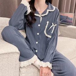 Fdfklak Elegant Cotton Home Clothes Female Casual Large Size Long Sleeve Pajamas Set New 2022 Spring Autumn Pijamas Women