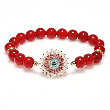 

Fashion Crystal Series Red Agate Bracelet Zircon Flower Women's Beaded Hand Jewelry Couple's Gift