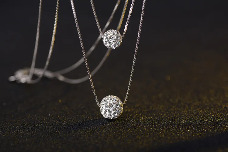 925 Sterling Silver Double Layer Shiny CZ Zirconia Crystal Lucky Ball Pendant Necklace For Women Gift pendant necklace,silver necklace,silver pendant
