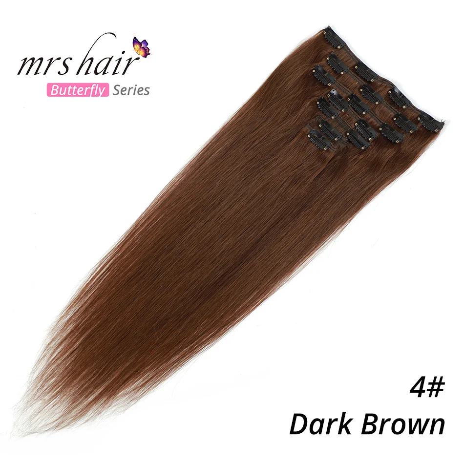 Миссис зажим для волос в волос 1" 18" 2" 22" машина сделала человеческих Заколки для волос чёрный; коричневый блондинка натуральных волос 100 грамм - Цвет: #4