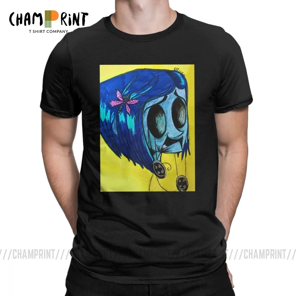 Men's T Shirt Coraline Fun Short Sleeve Jones Button Eyes Tee O Neck Clothing Pure Cotton Print T-Shirts |