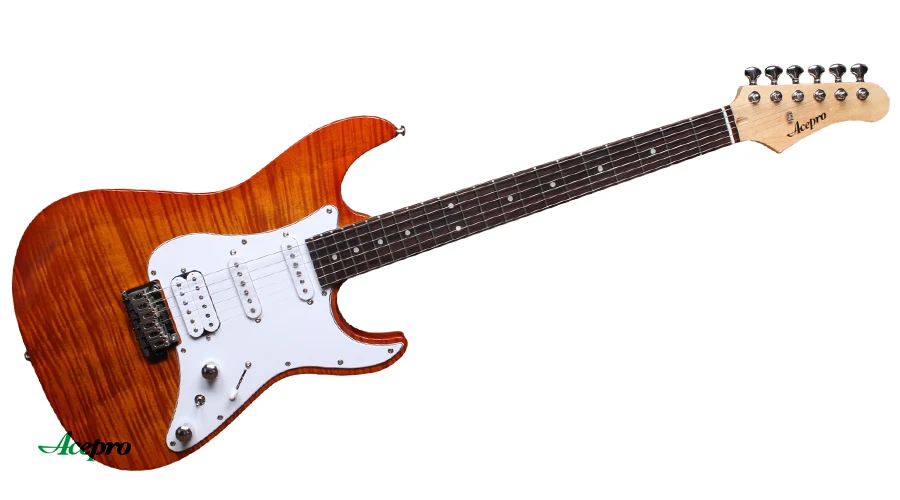 Light Burst color In Stock Acepro Electric Guitar, High quality Natural Flame Maple top Guitar, Wilkinson Tremolo Bridge, 2 Piece Mahogany Body - Цвет: Light Burst color