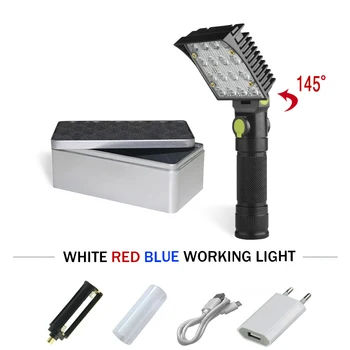 

16 LED flashlight 18650 flash light usb charge white bule red light torch lamp waterproof camping lantern torch led hand lamp