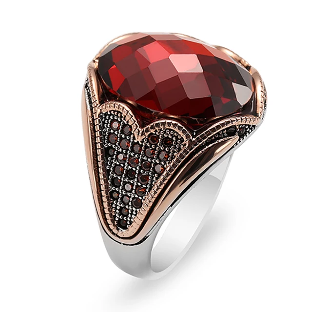 Retro Luxury Natural Red Stone Turkish Handmade Crown Ring Is Suitable for Men and Women Fashion Trend Banquet Jewelry Gifts AL4028-Red