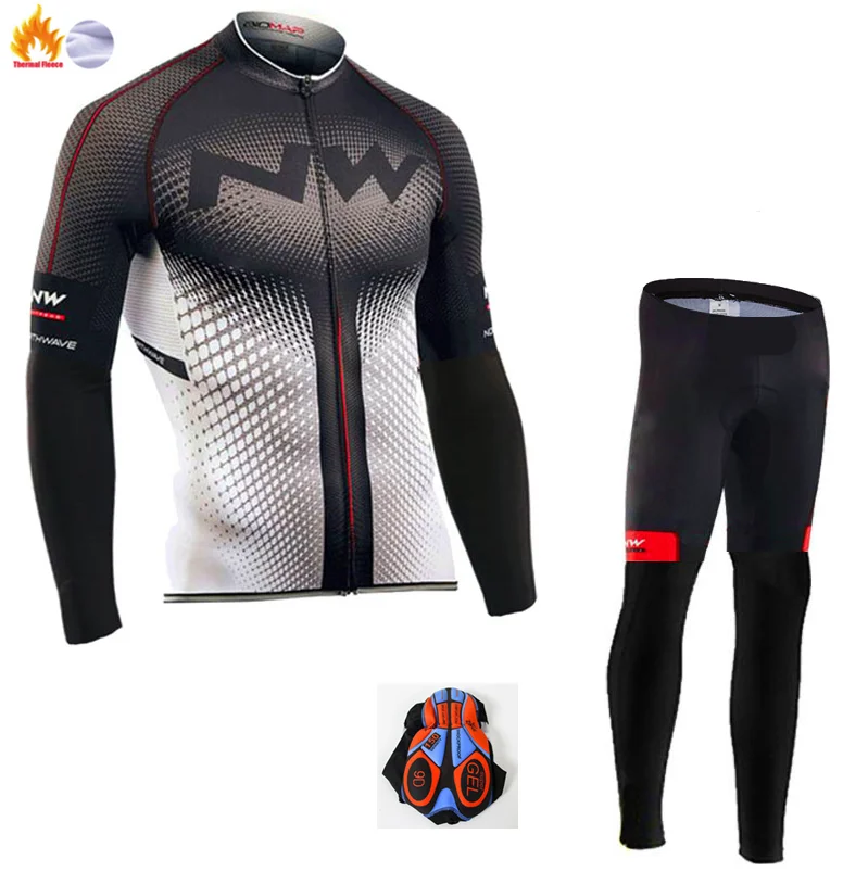 Northwave Winter thermal fleece Cycling Clothes NW men's Jersey suit outdoor riding bike MTB clothing warm Bib Pants set - Color: Winter Cycling Suit