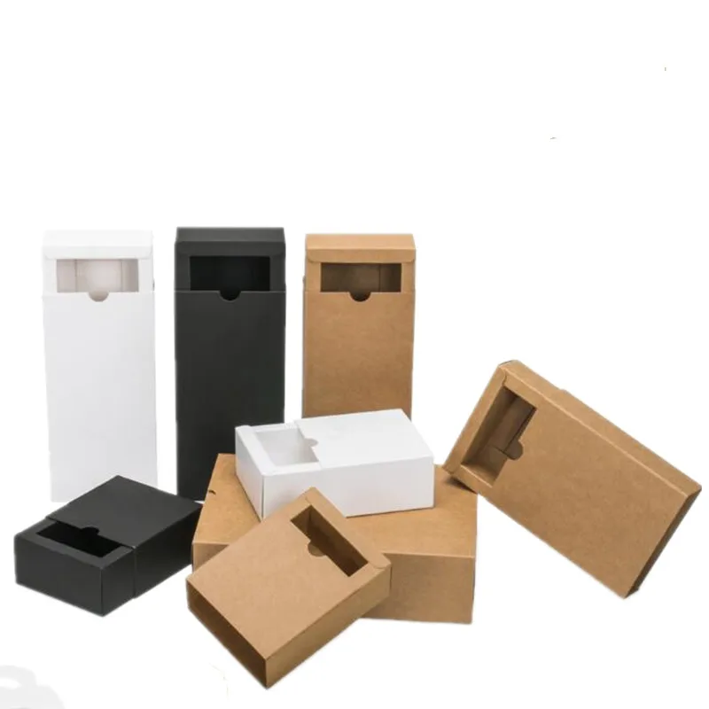 

10pcs/lot Kraft Black White Paper Drawer Boxes,Wedding paper gift boxes for Clothes Packaging Gift Packaging Match Boxes