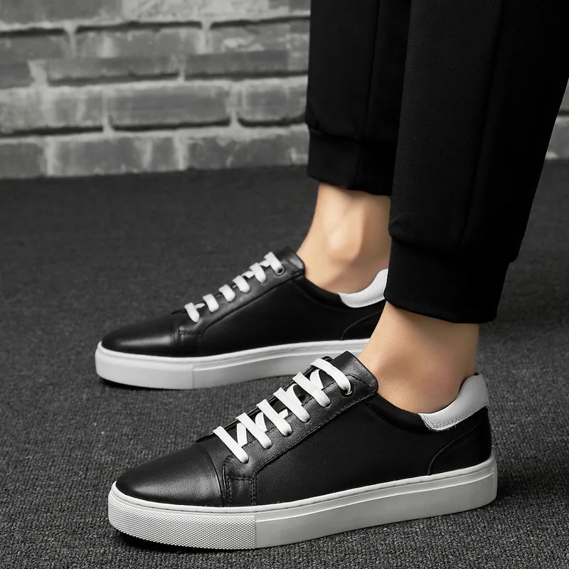 

2018 New Style MEN'S SHOES England bai da xiao Leather Shoes Wearable Genuine Leather Lace-up Casual Board Shoes Low Top Men Tre