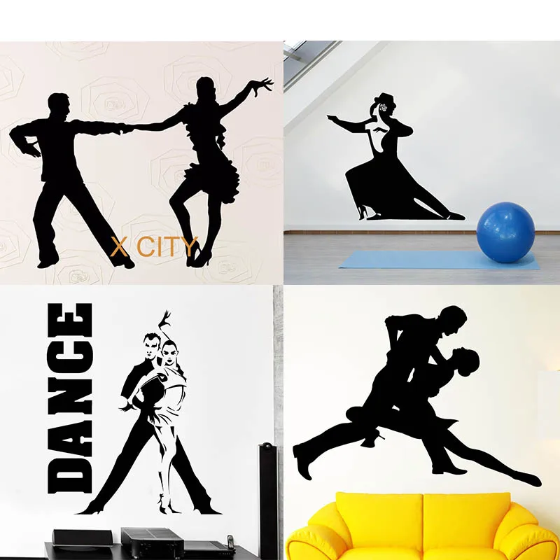 Couple Latin Dance Silhouette Wall Decal Tango Rumba Vinyl Sticker
