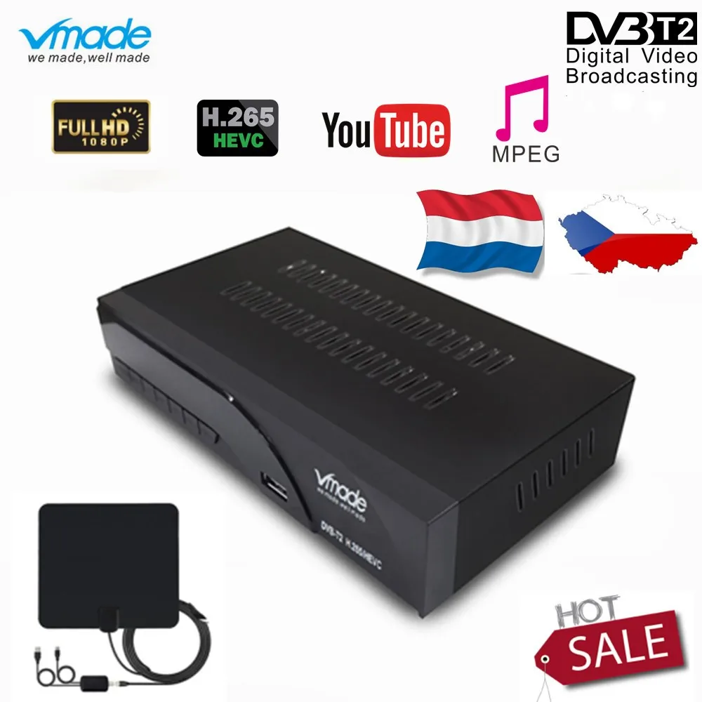Vmade Full HD цифровой DVB T2 K6 эфирный ТВ приемник H.265 1080p Поддержка YouTube DVB T2 телеприставка+ внутренняя ТВ антенна